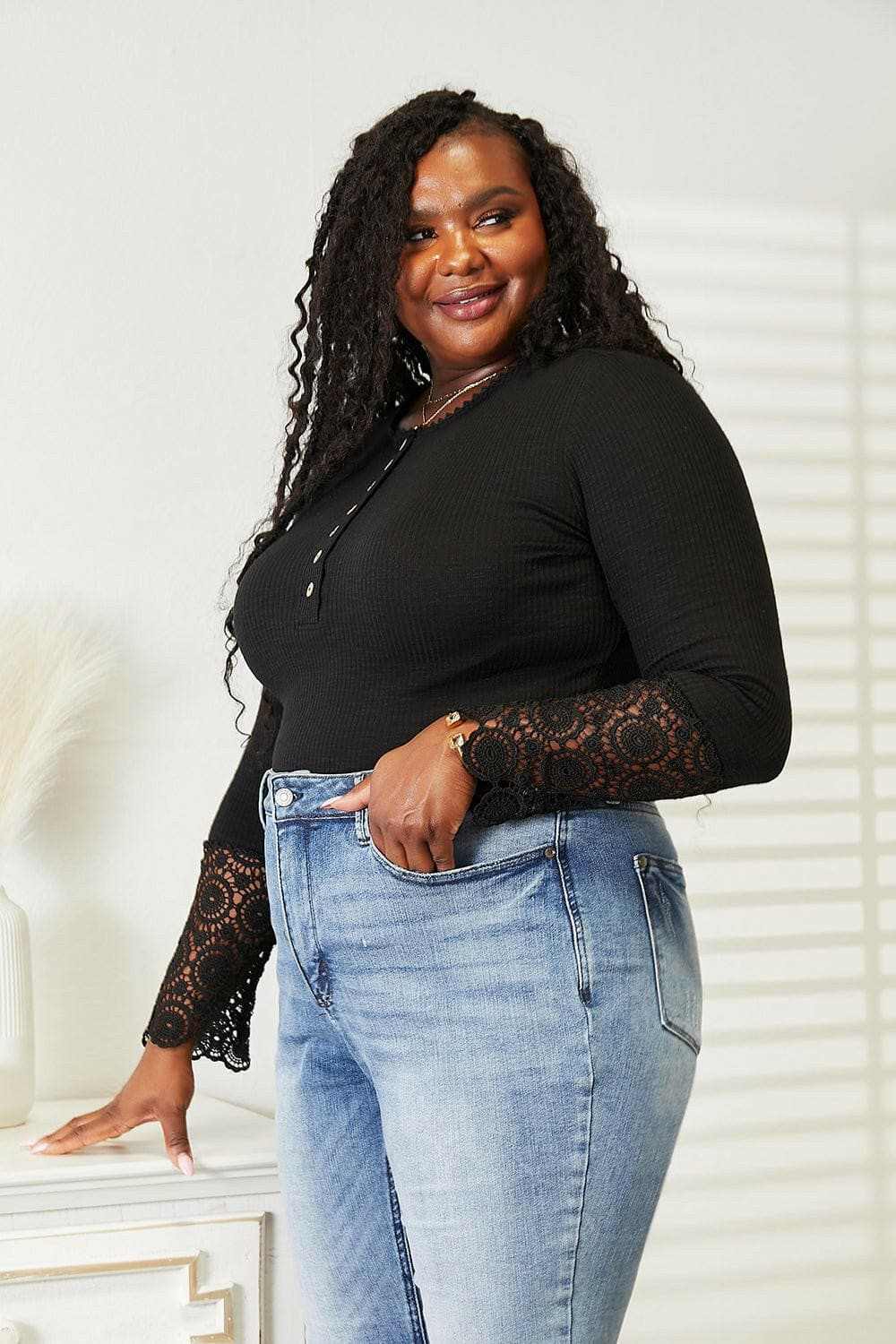 Accessories Trendsi TIKTOK - Elegant crochet lace sleeve blouse