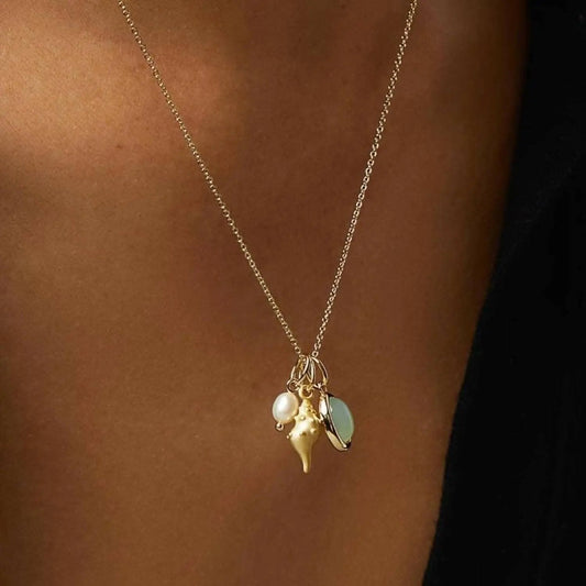 Trendsi Collar con Colgante de Caracola de Cristal - Joyería de Playa Costera