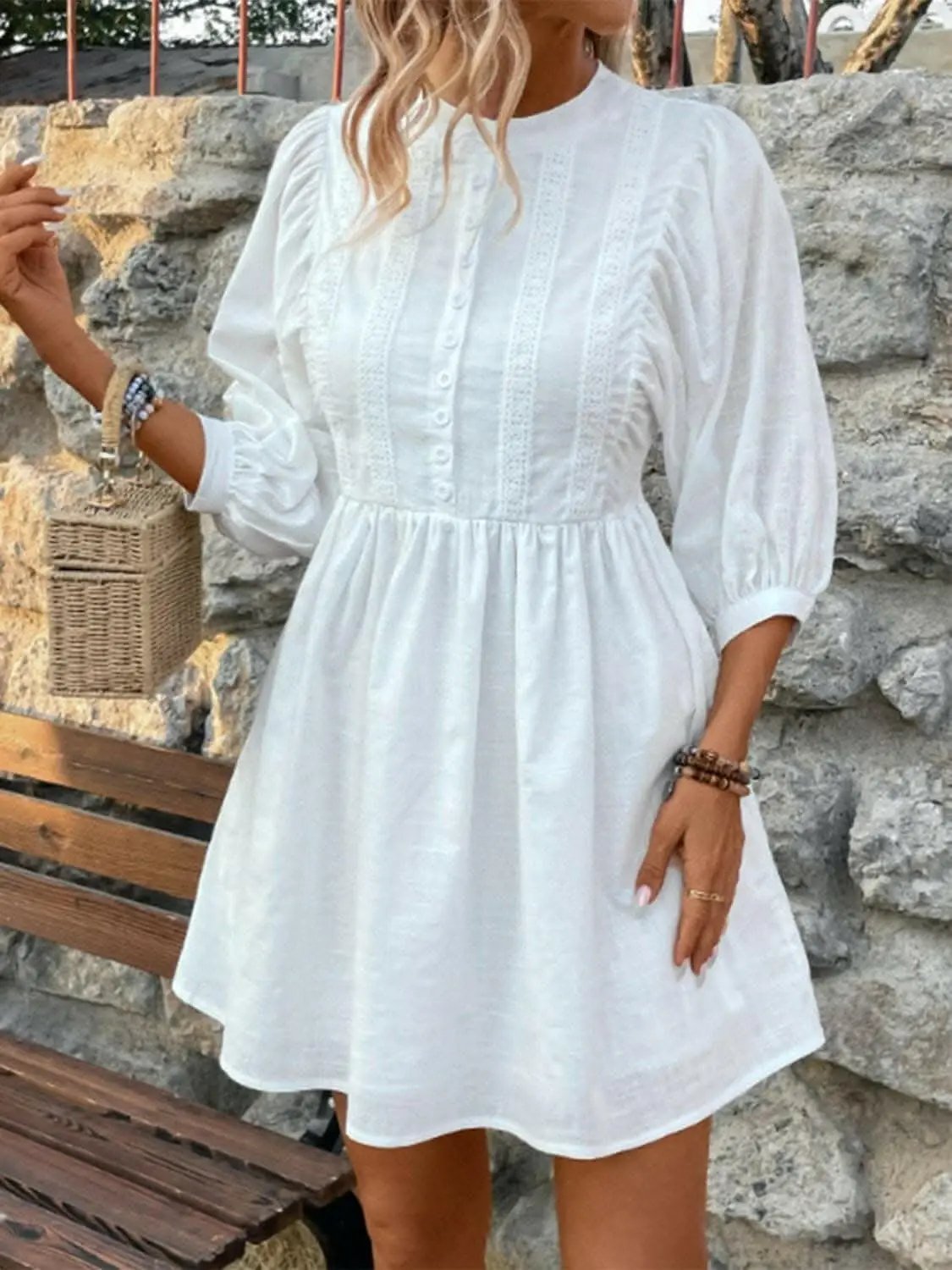 Vestidos Trendsi recién llegados: elegante vestido abotonado de encaje