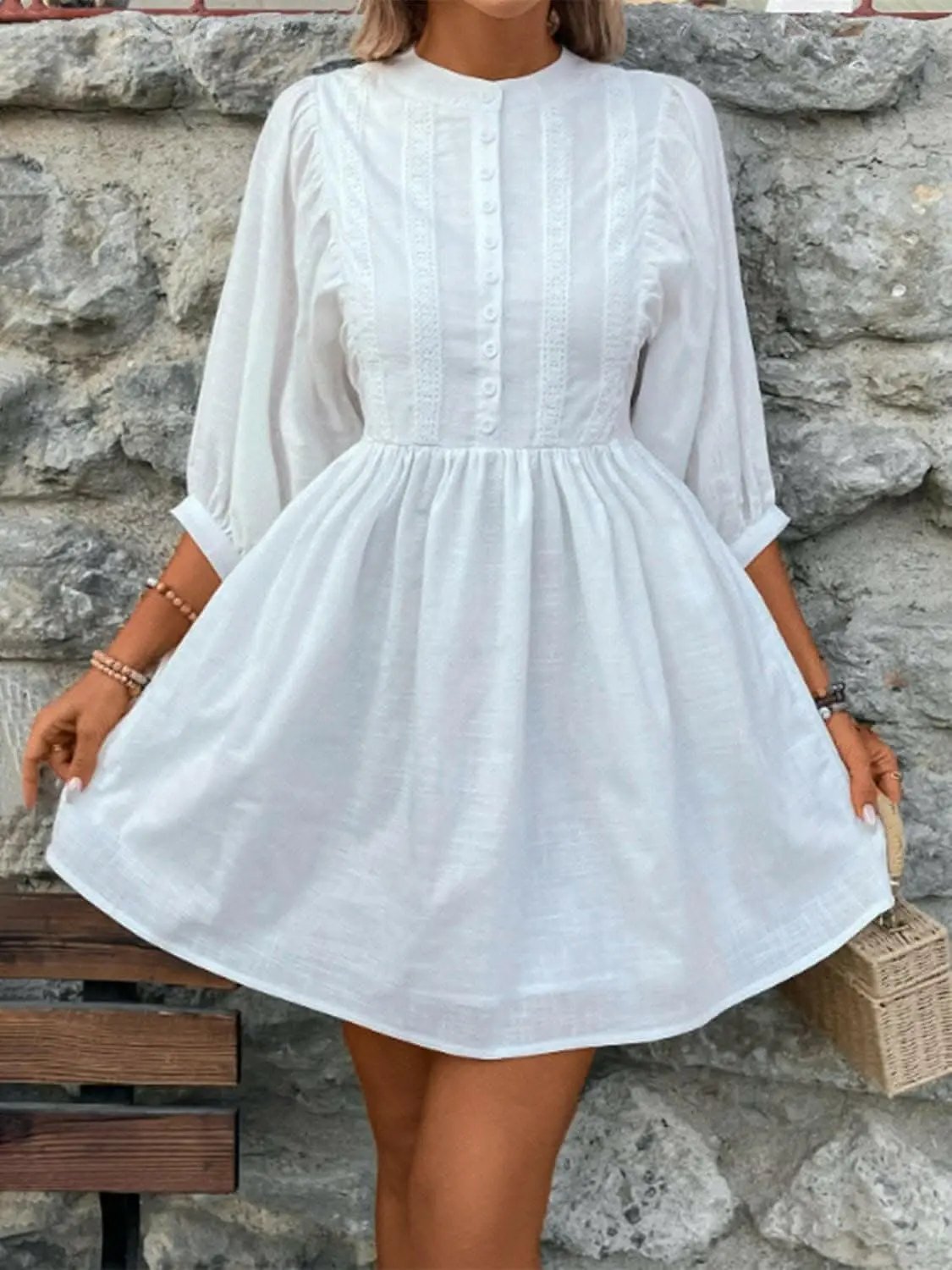 Vestidos Trendsi recién llegados: elegante vestido abotonado de encaje