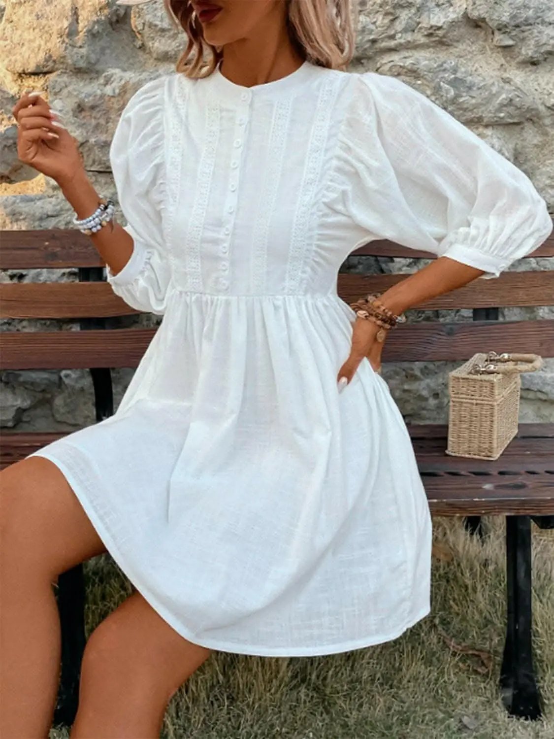 Vestidos Trendsi recién llegados: elegante vestido abotonado de encaje