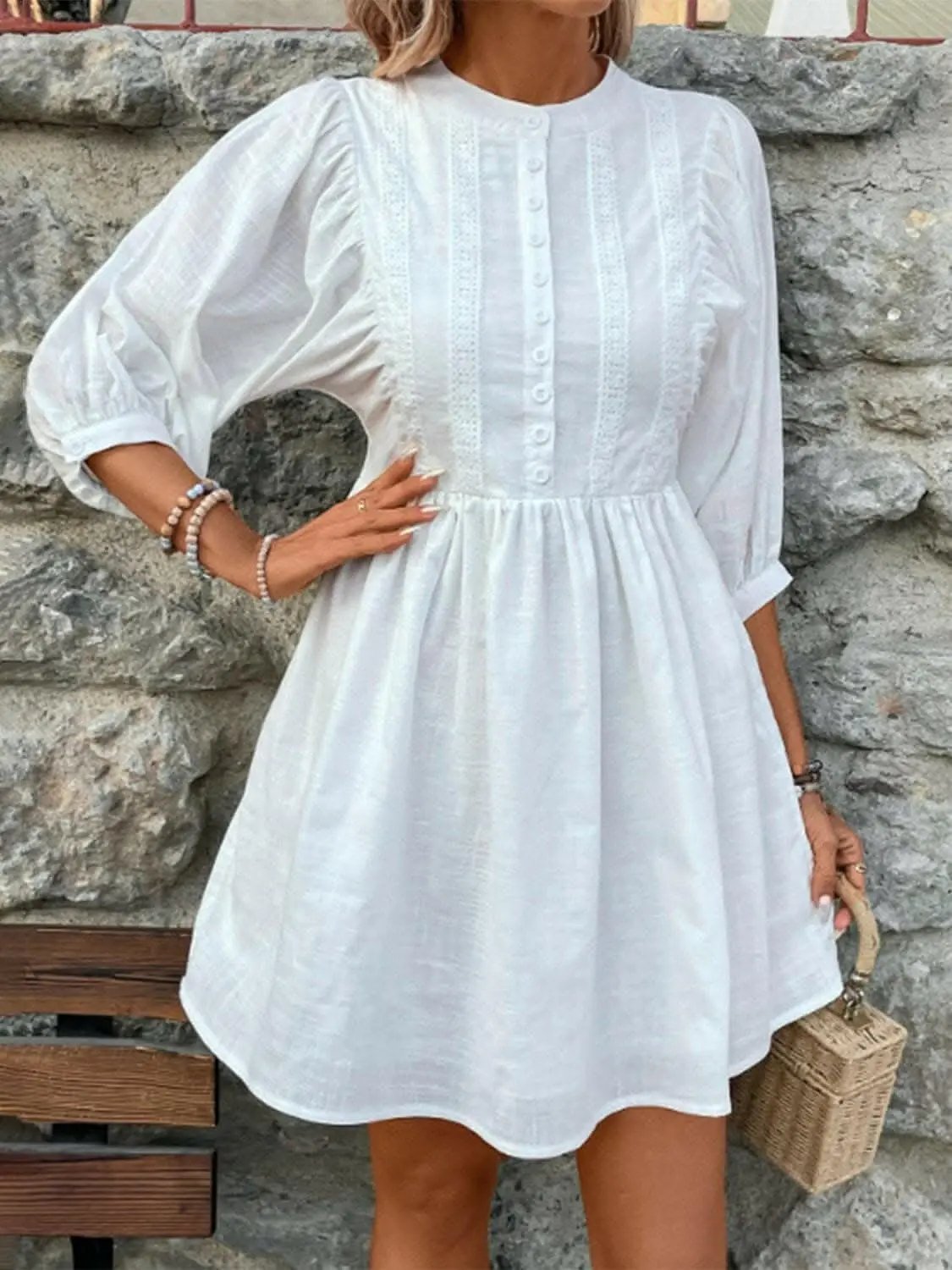Vestidos Trendsi recién llegados: elegante vestido abotonado de encaje