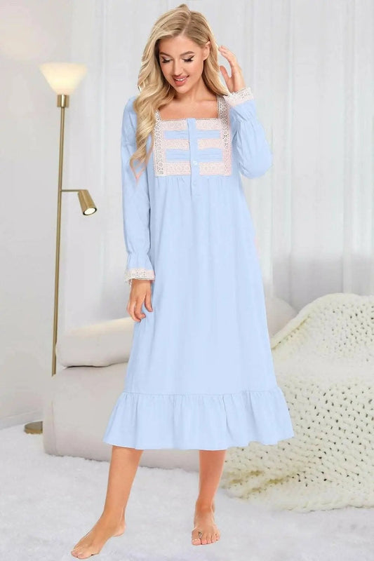 Trendsi Lace Nightgown Long Sleeve — Elegant Sleepwear