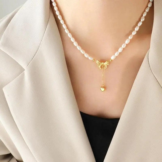 Camisetas Trendsi Collares - Elegante collar de perlas con corazón