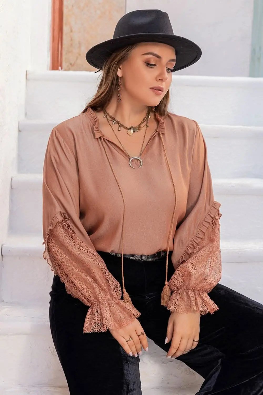 Accessories Trendsi Flounce Sleeve Blouse Women's Plus Size Top Versatile & Stylish Design