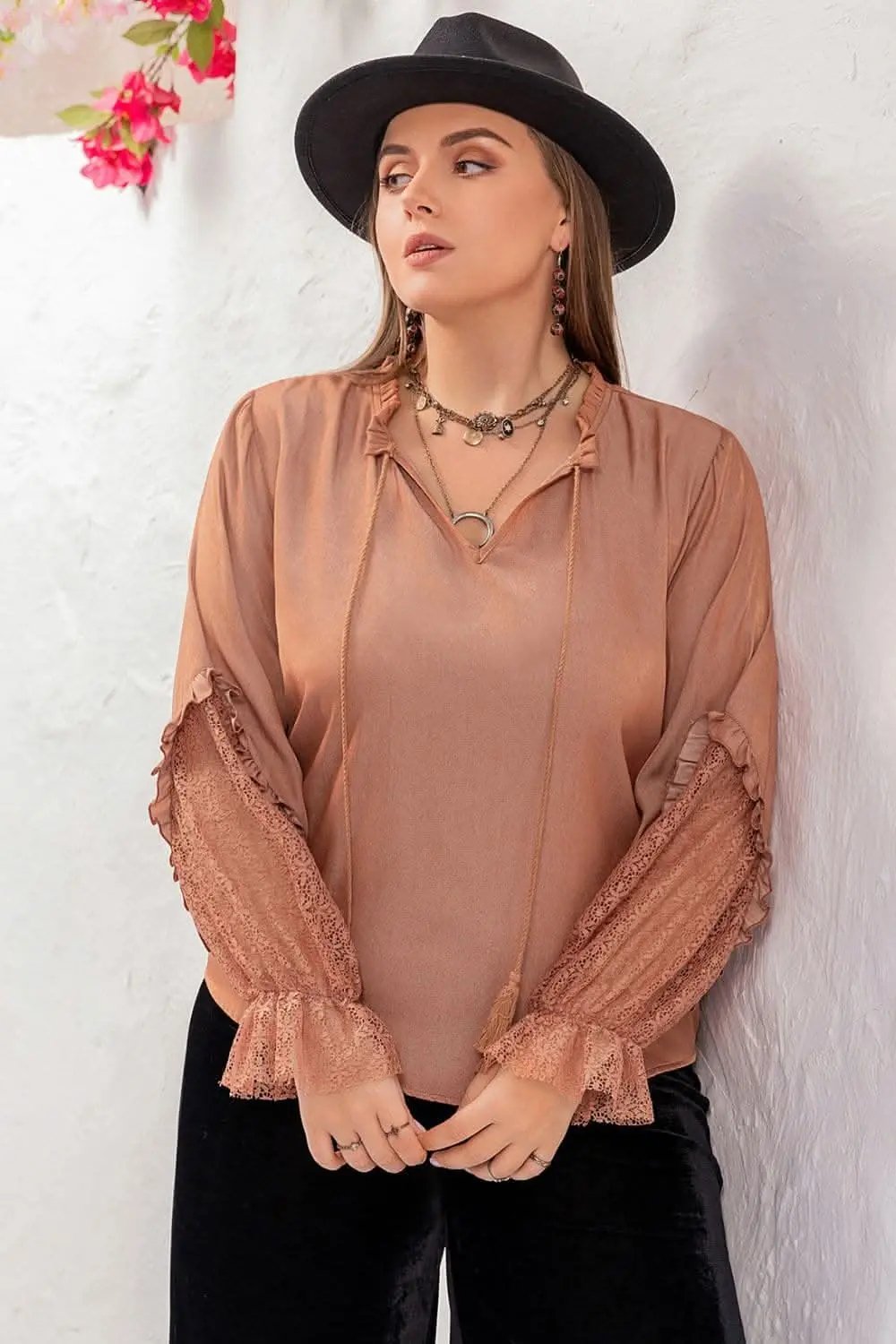 Accessories Trendsi Flounce Sleeve Blouse Women's Plus Size Top Versatile & Stylish Design