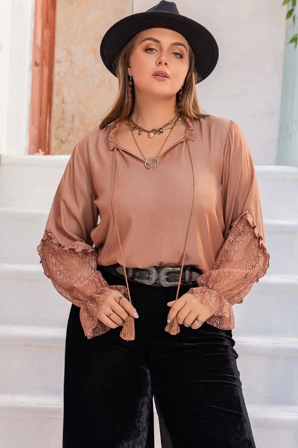 Accessories Trendsi Flounce Sleeve Blouse Women's Plus Size Top Versatile & Stylish Design