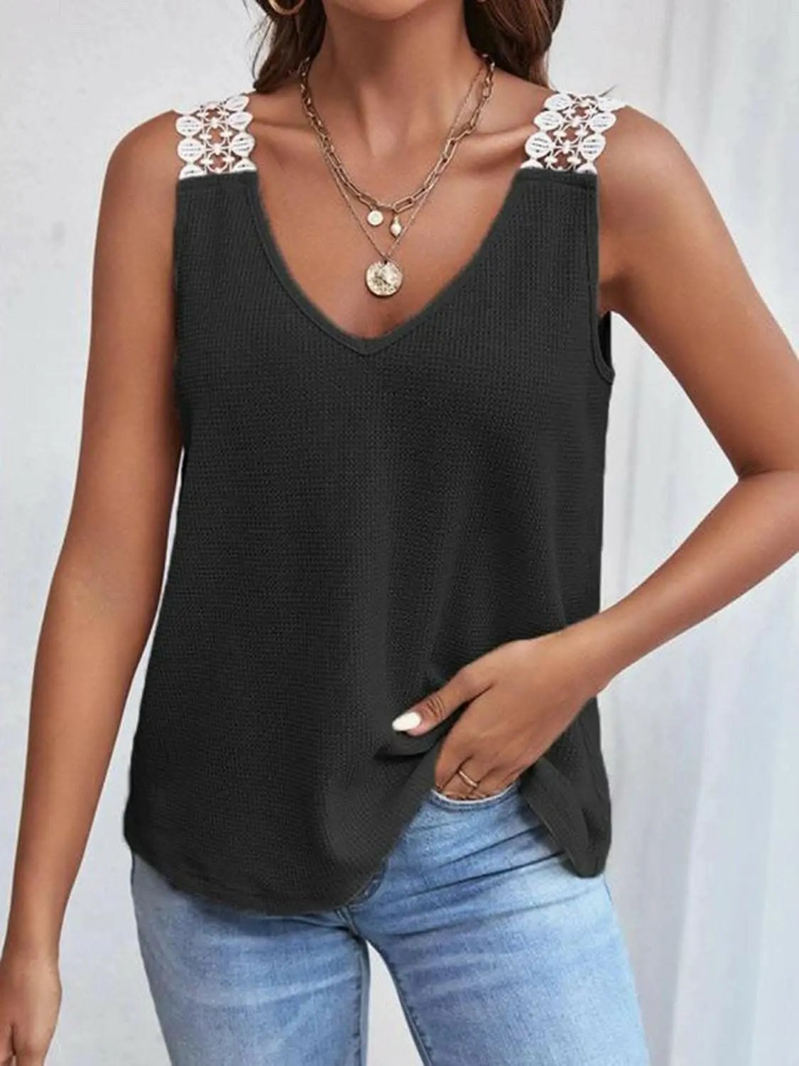 T-Shirts Trendsi just arrived - Elegant sheer lace v-neck tank