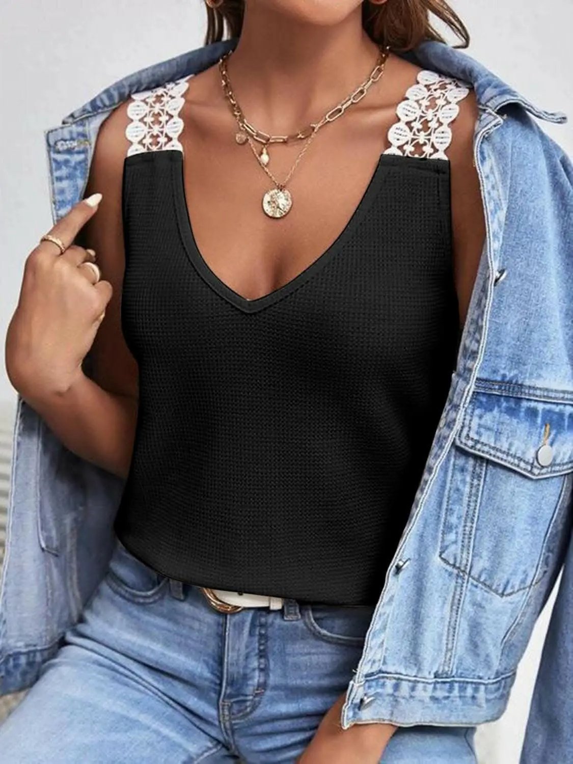 T-Shirts Trendsi just arrived - Elegant sheer lace v-neck tank