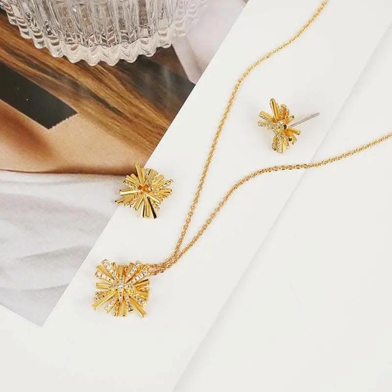 T-Shirts Trendsi Necklaces - Elegant starburst gold jewelry set