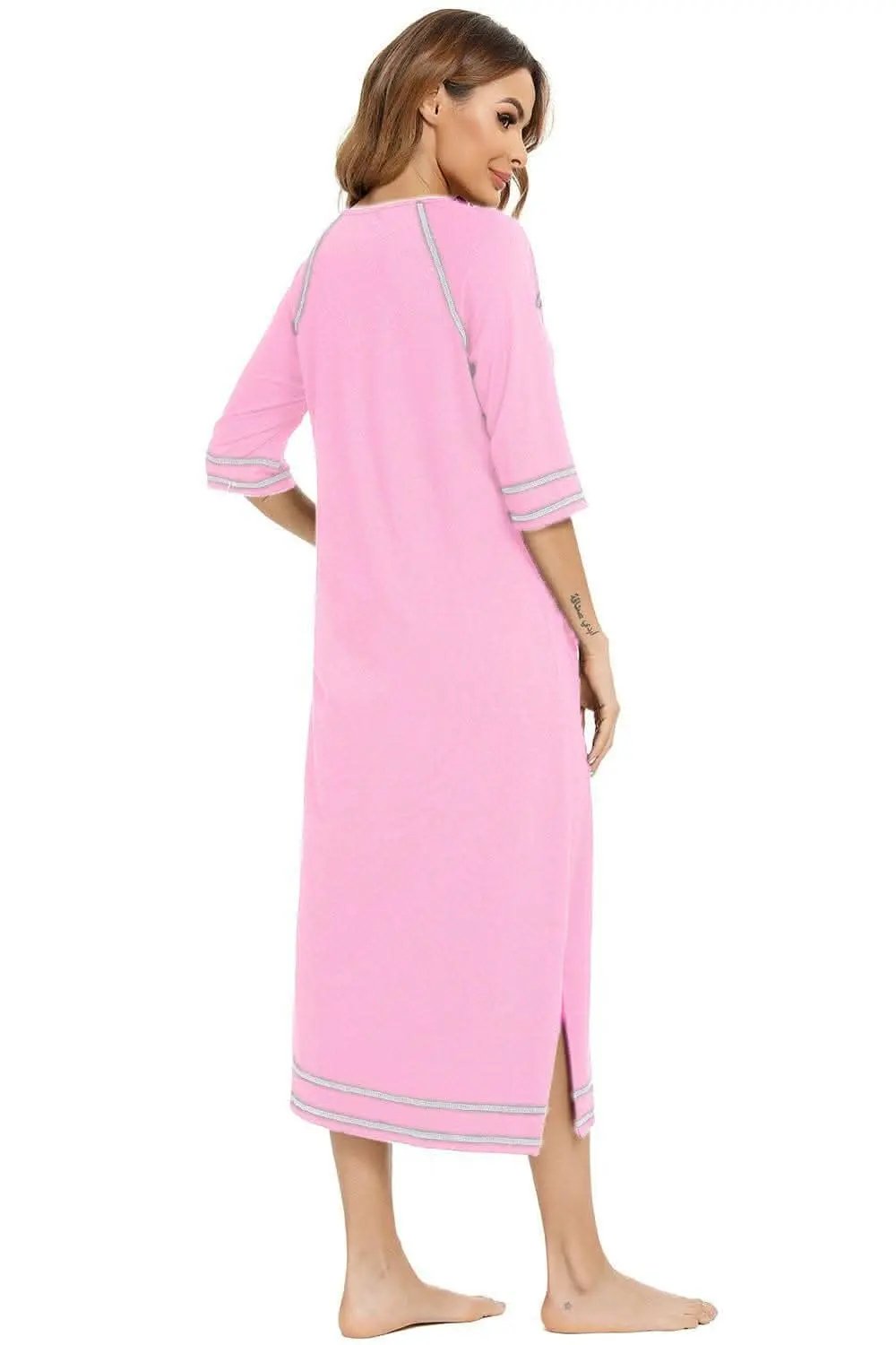 Elegant Zip Night Dress - With Pockets - Comfortable Style