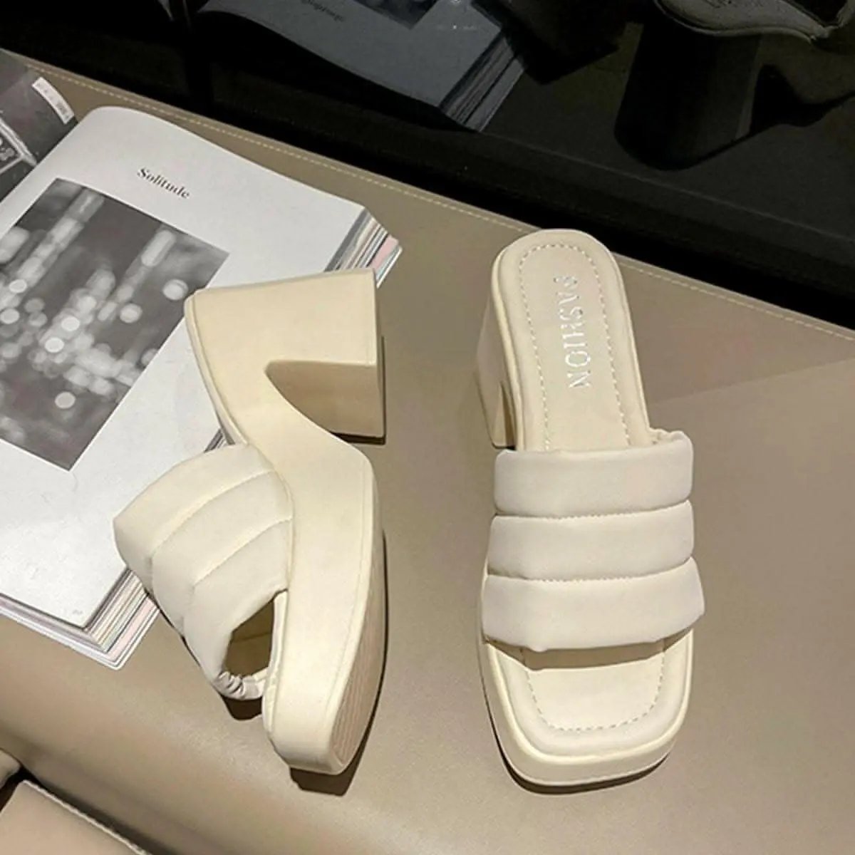 Trendsi Block Heel Sandals Ivory — All-Day Comfort