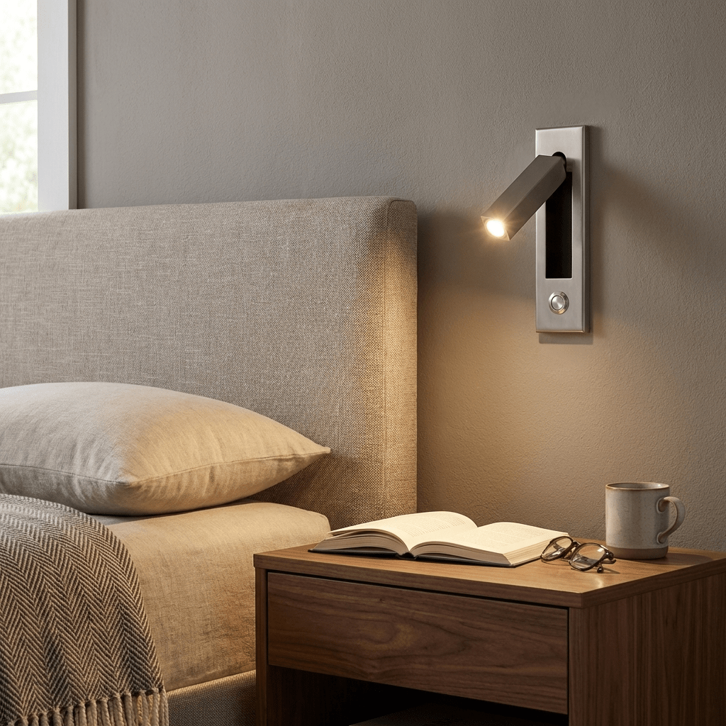 Recessed Folding Bedside Wall Sconce with Warm LED | Flush Reading Light for Bedrooms