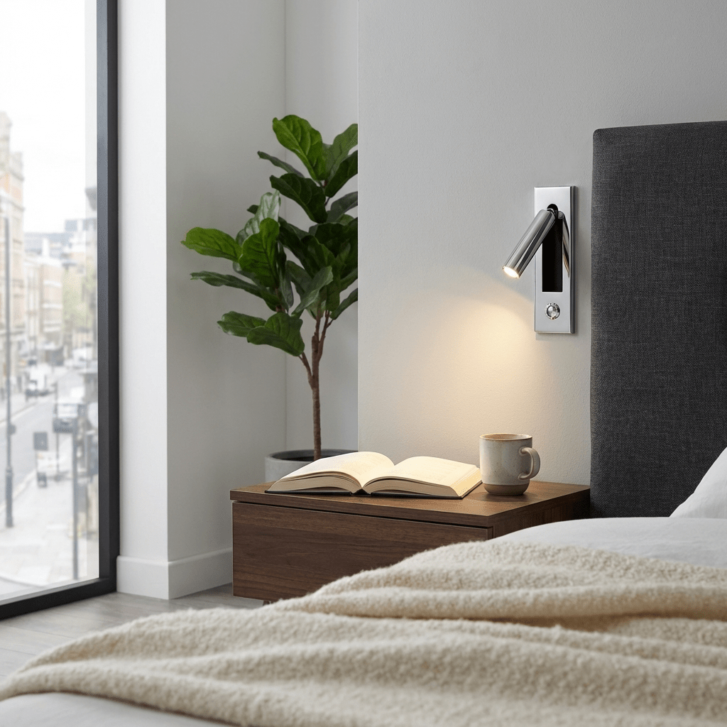 Recessed Folding Bedside Wall Sconce with Warm LED | Flush Reading Light for Bedrooms