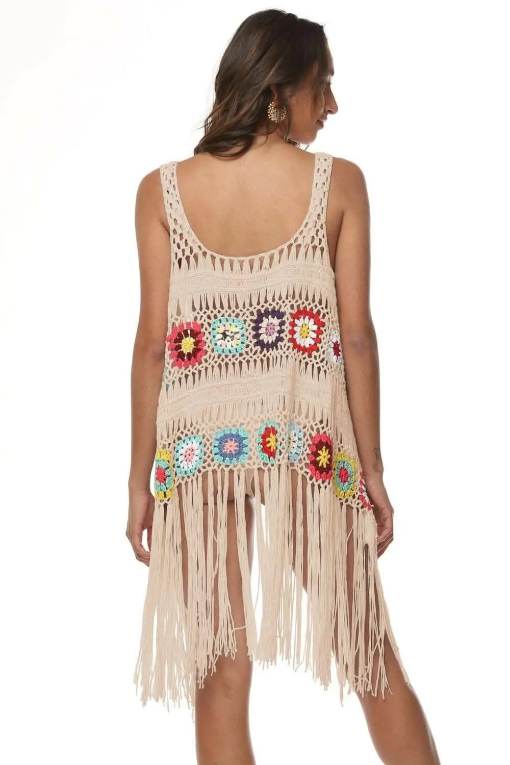 T-Shirts Trendsi swimwear - Embroidered beach cover-up with fringe