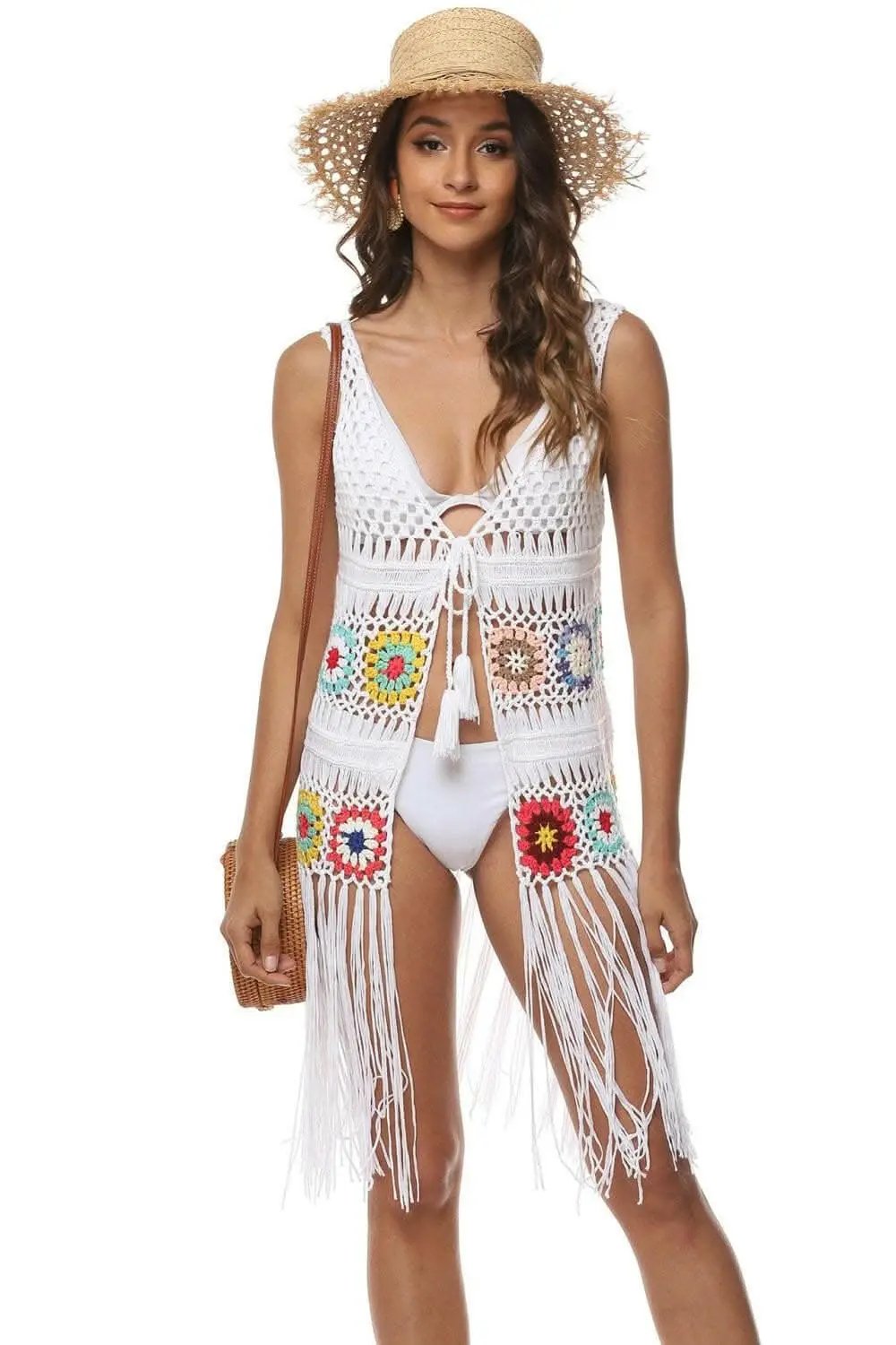 T-Shirts Trendsi swimwear - Embroidered beach cover-up with fringe