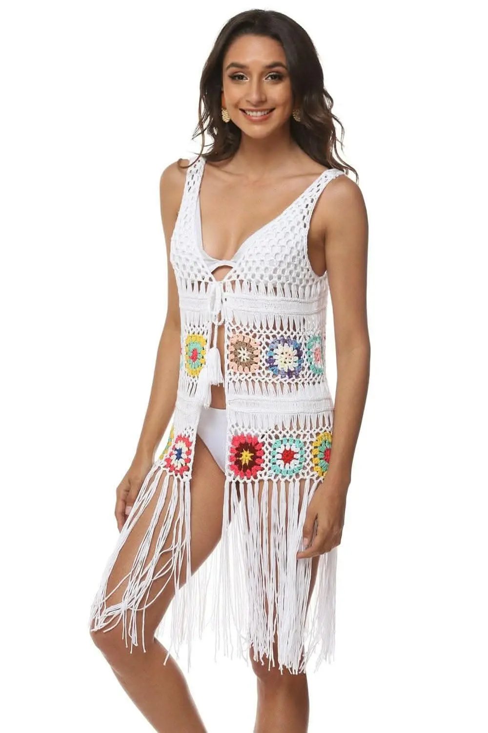 T-Shirts Trendsi swimwear - Embroidered beach cover-up with fringe