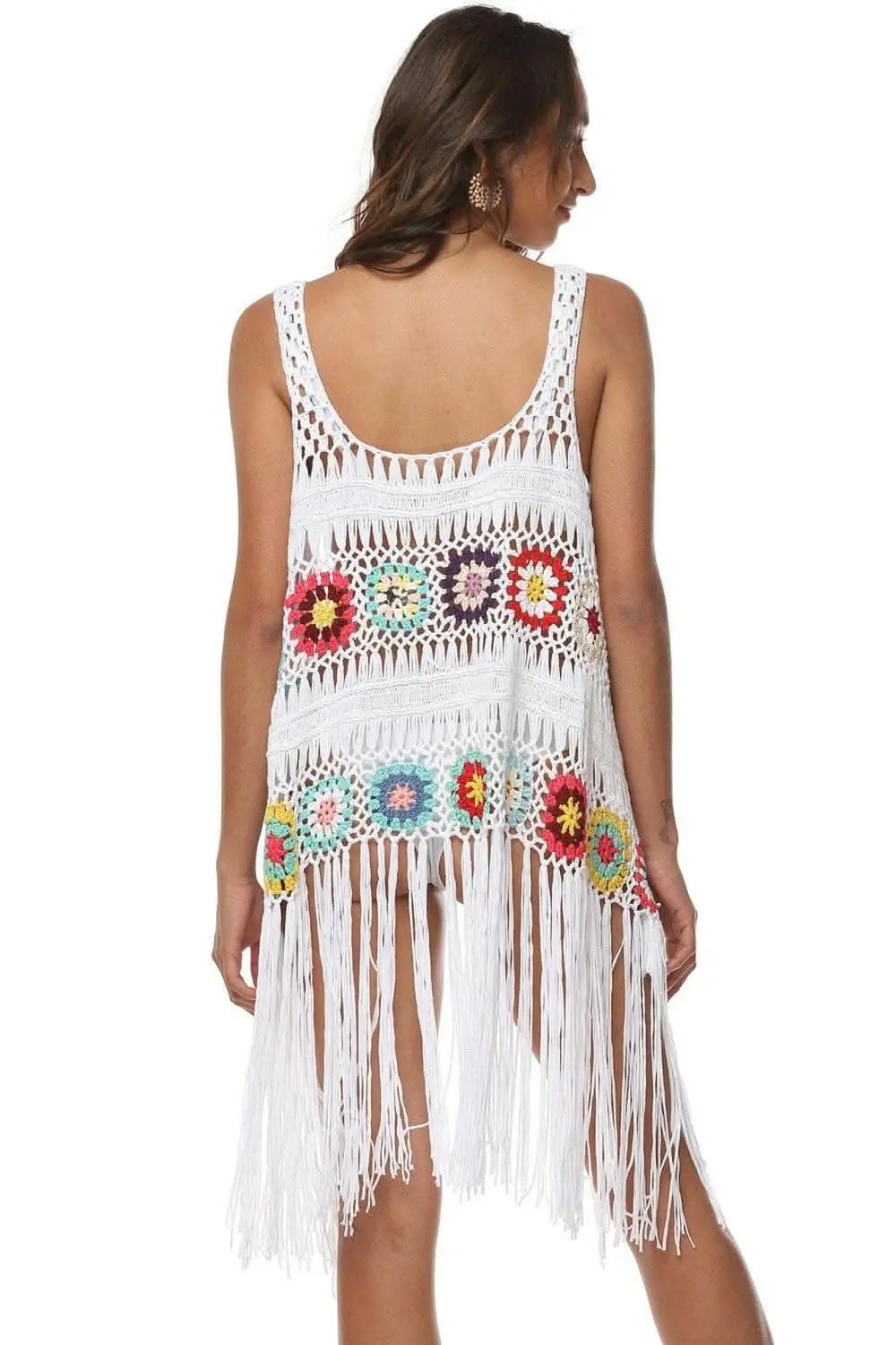 T-Shirts Trendsi swimwear - Embroidered beach cover-up with fringe