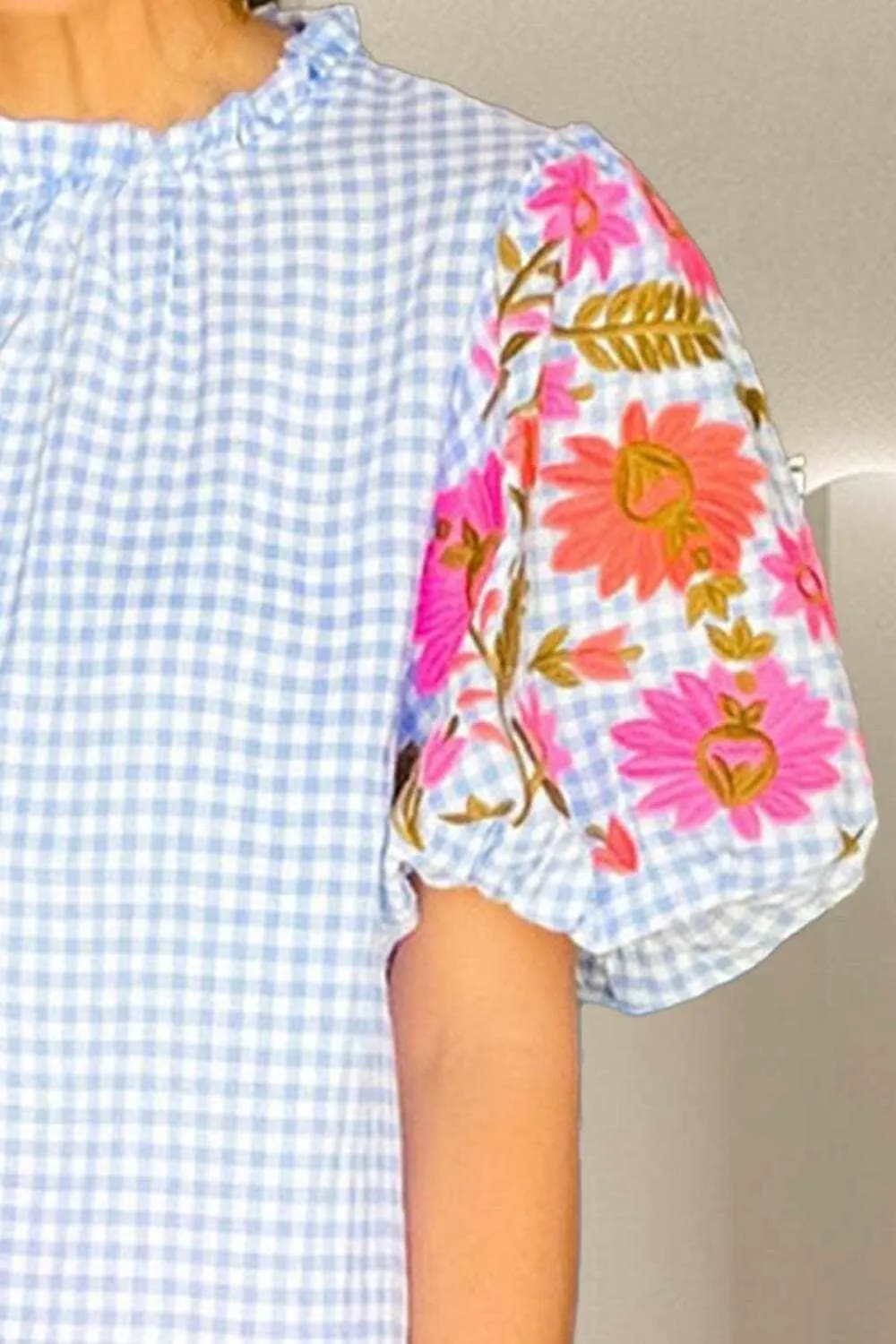 T-Shirts Trendsi just arrived - Trendsi Embroidered plaid cotton blouse