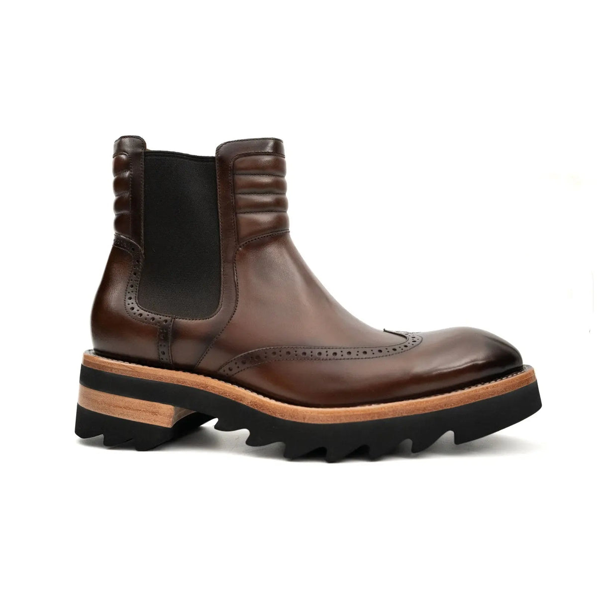 Dark Brown Wingtip Cow Leather Chelsea Boots