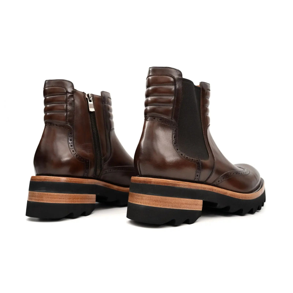 Dark Brown Wingtip Cow Leather Chelsea Boots