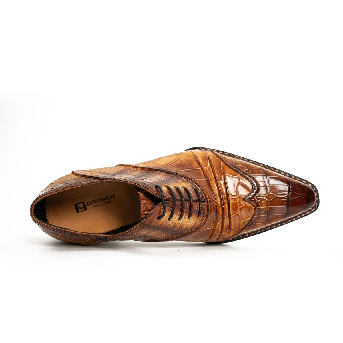 Brown Square-Toe Crocodile Leather Oxford Shoes