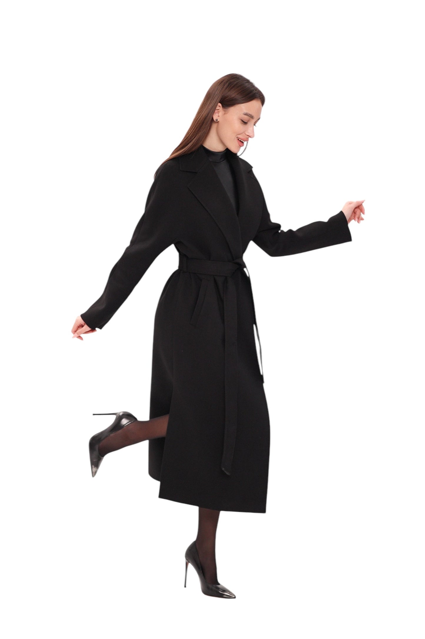 Abrigo envolvente de lana y cachemira Cambridge Comfort en negro