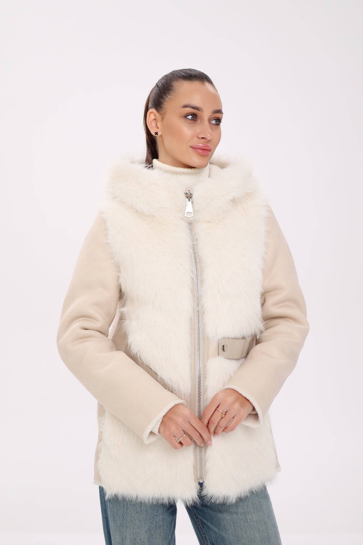 ⇆ Chaqueta Reversible con Capucha de Mezcla de Lana