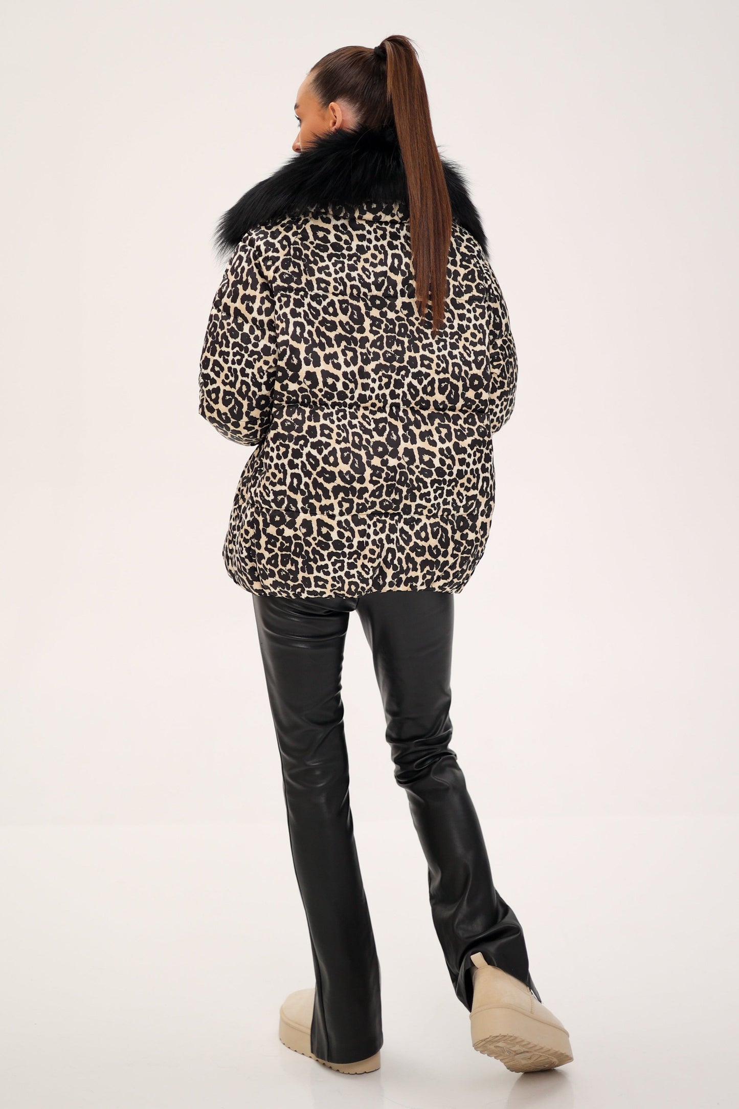 Parka de plumas de lujo Genuine Polar Fox Leopard