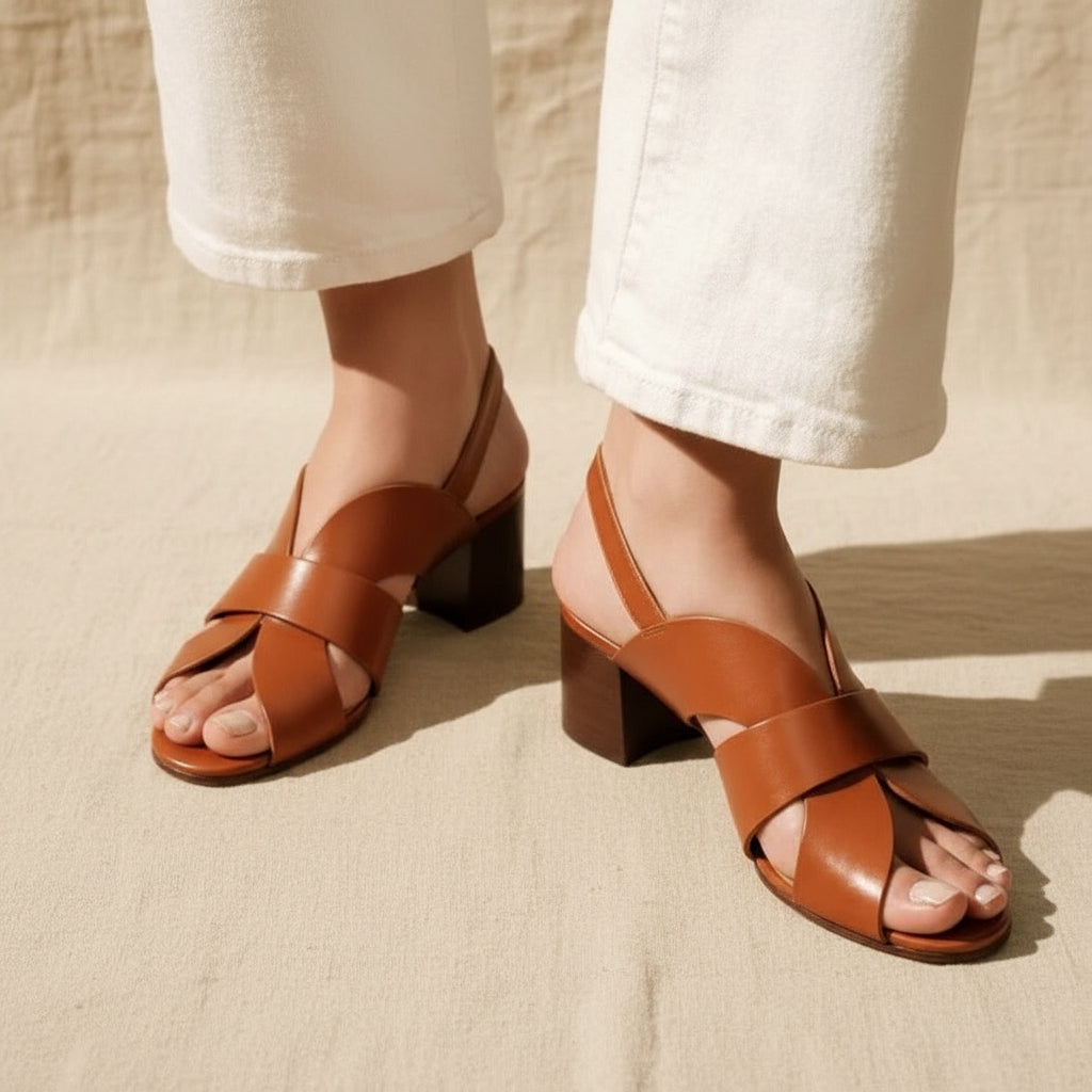 Women's High Heel Open Toe PU Sandals with Buckle Strap – Brown | Made to Order