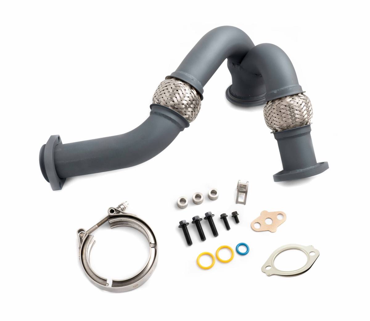 Rudy's High Temp Ceramic Coated Heavy Duty 304 SS Up Pipe Kit & Turbo V-Band Clamp For 03-07 6.0 Powerstroke