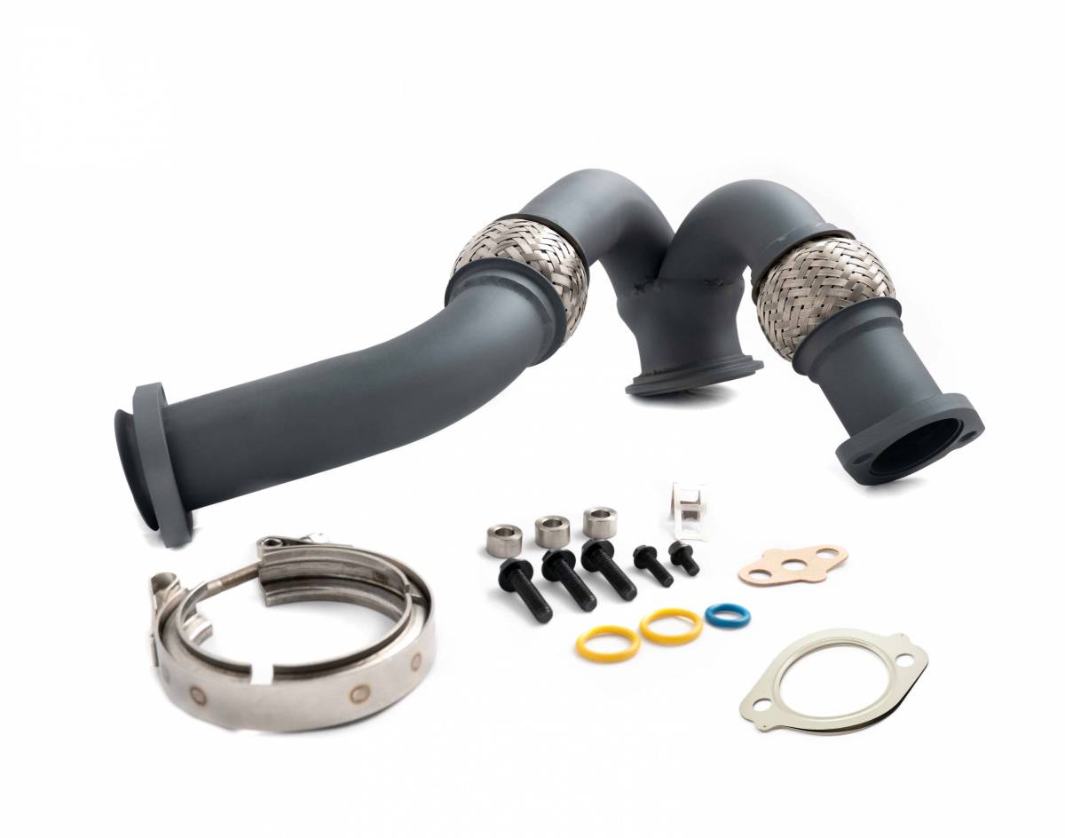Rudy's High Temp Ceramic Coated Heavy Duty 304 SS Up Pipe Kit & Turbo V-Band Clamp For 03-07 6.0 Powerstroke