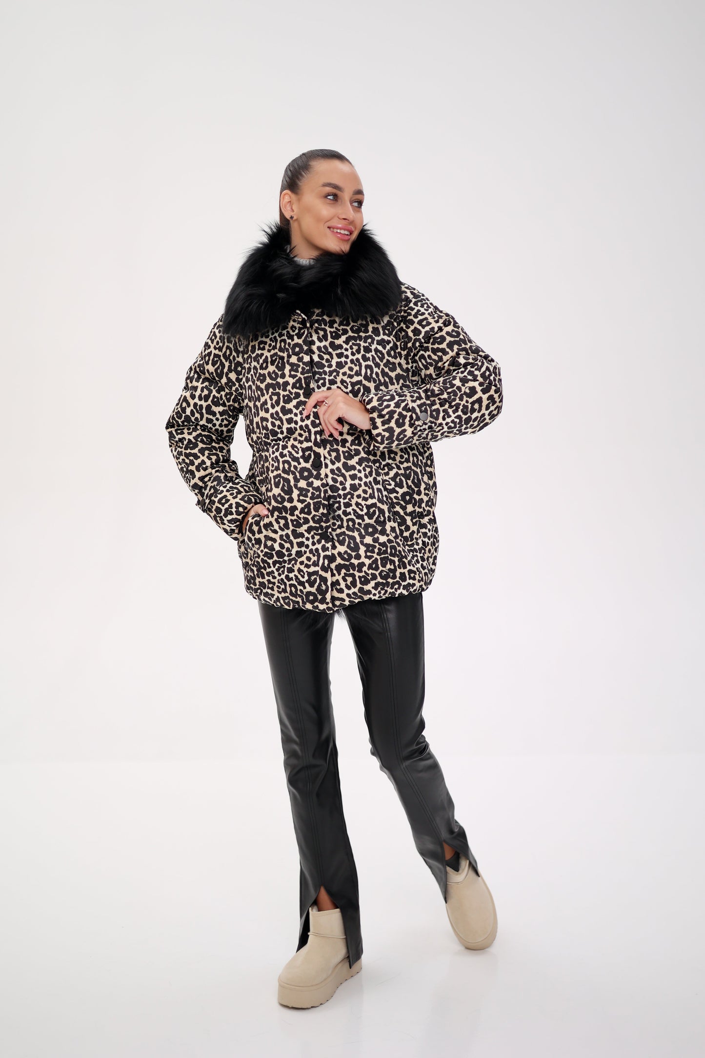 Parka de plumas de lujo Genuine Polar Fox Leopard