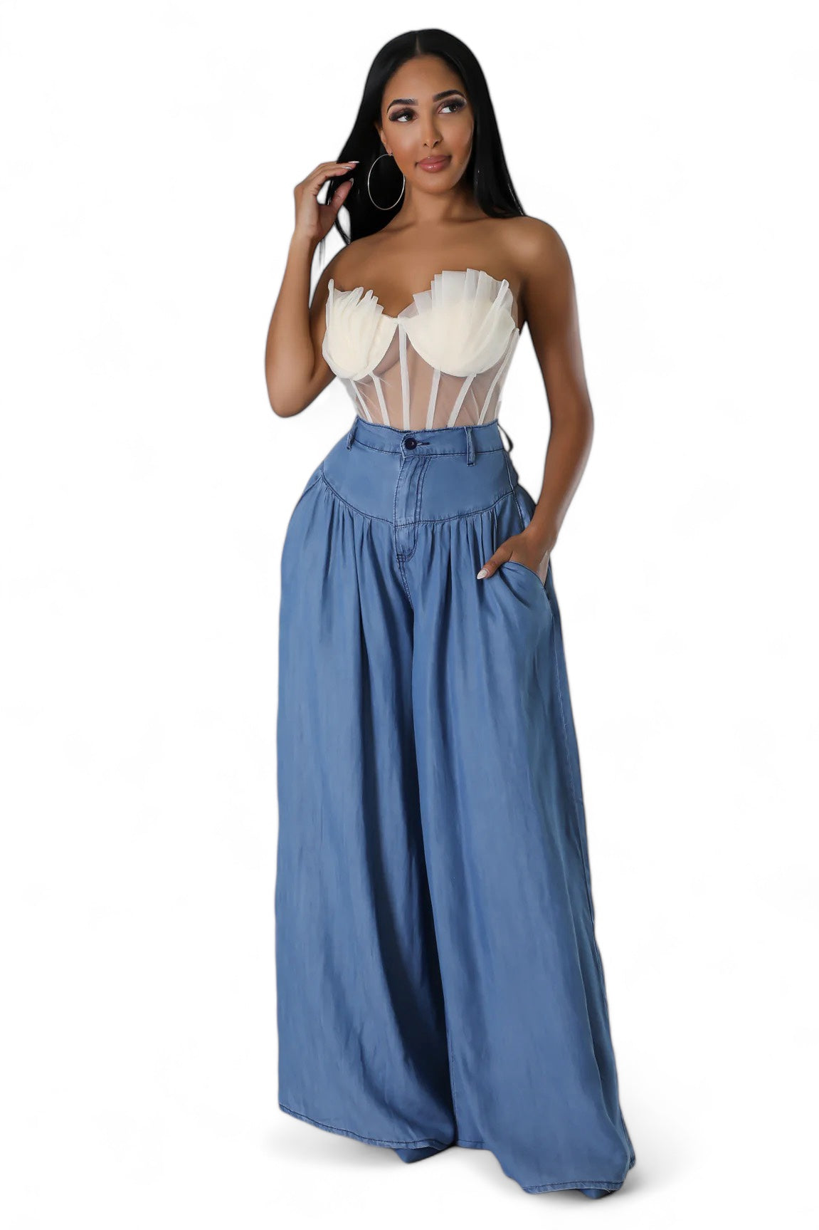 Pantalones de chambray de pernera ancha Darcy