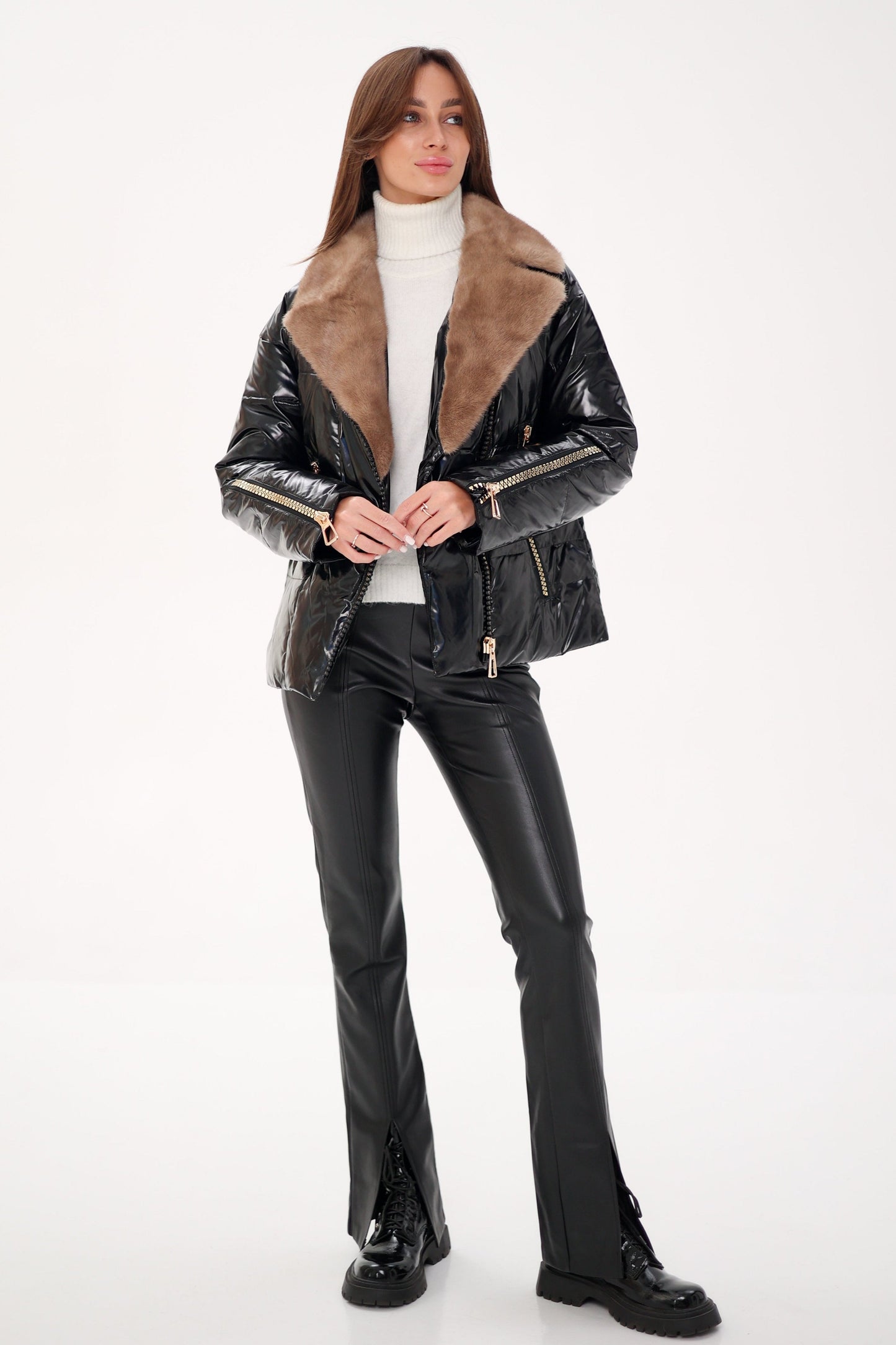 Chaqueta de piel de visón auténtica con relleno de plumas