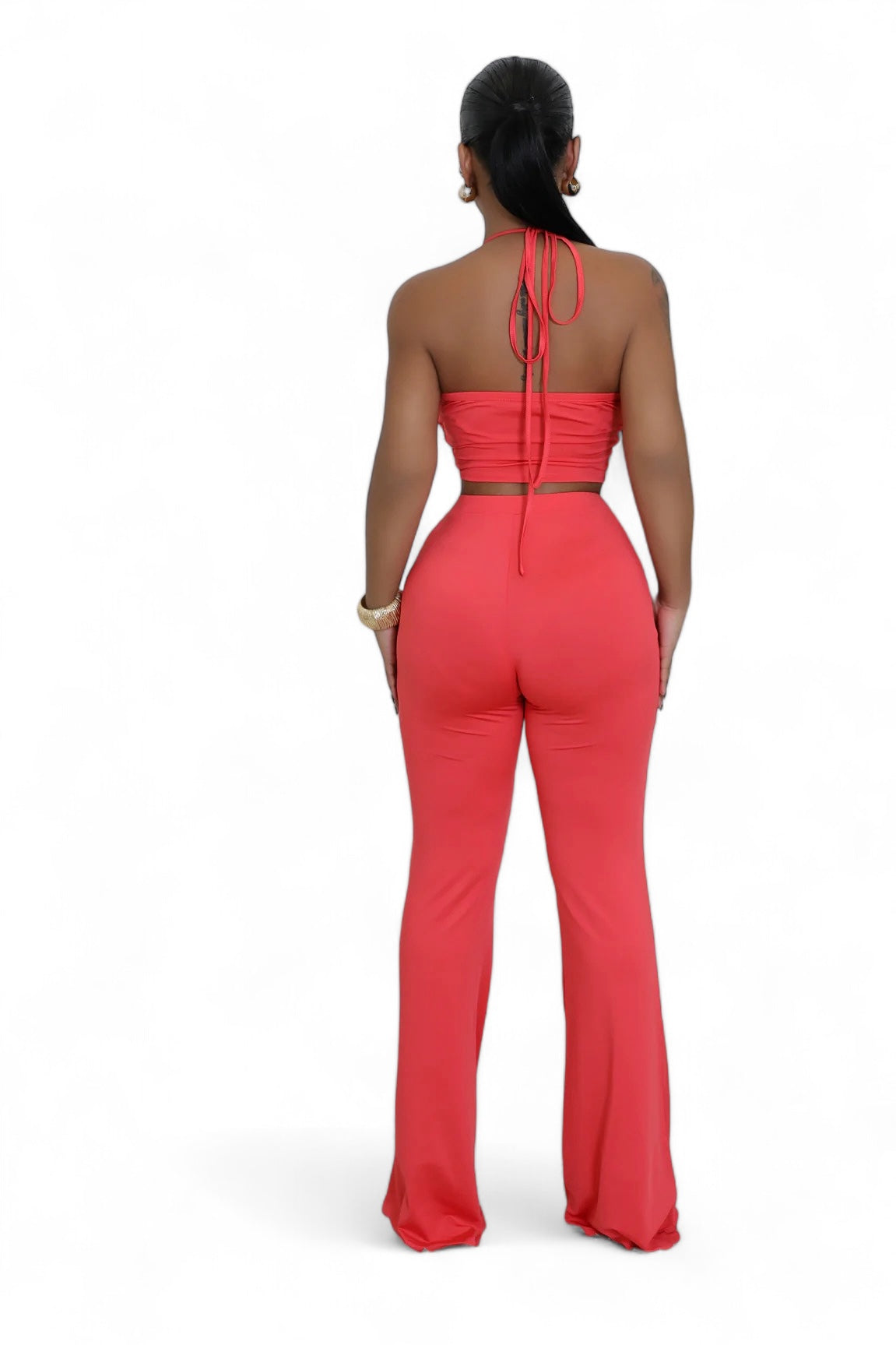 Conjunto de dos piezas de top y pantalón Rosas Rojo