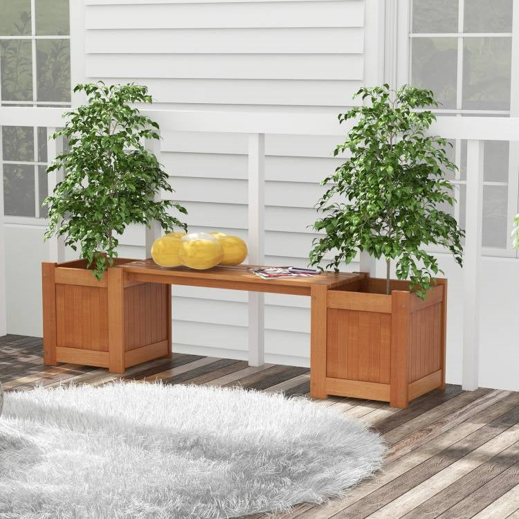 Jardinera de Madera Duradera para Exterior Estilo Casa de Campo con Banco de Jardín
