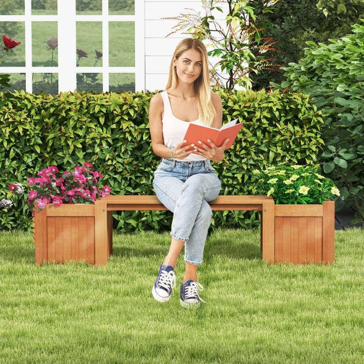 Jardinera de Madera Duradera para Exterior Estilo Casa de Campo con Banco de Jardín