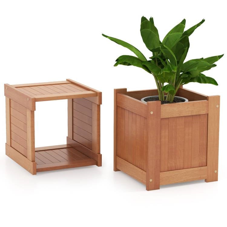 Jardinera de Madera Duradera para Exterior Estilo Casa de Campo con Banco de Jardín