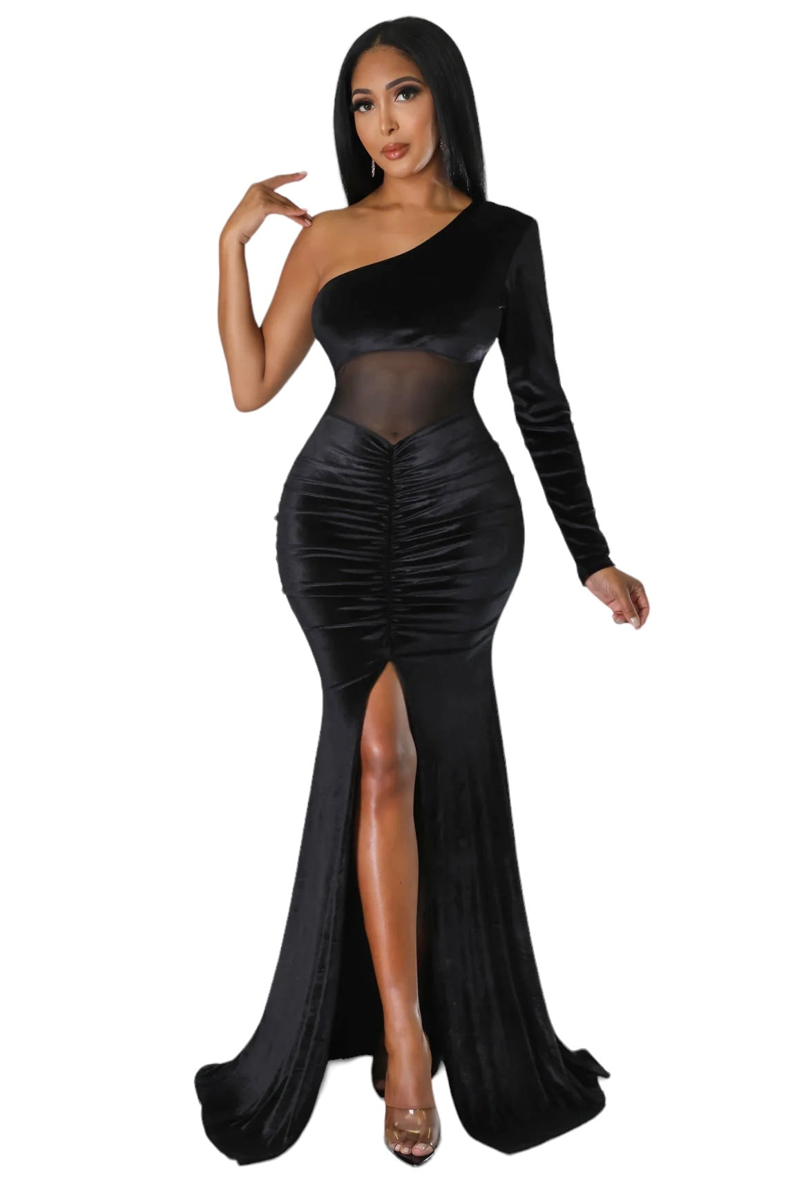 Vestido de cóctel de terciopelo con un solo hombro