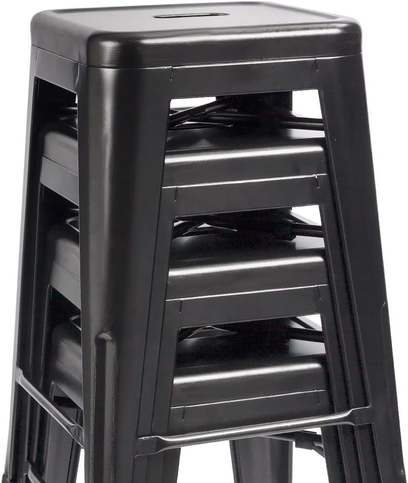 Juego de 4 taburetes de bar de metal negro apilables sin respaldo de 61 cm para interior/exterior