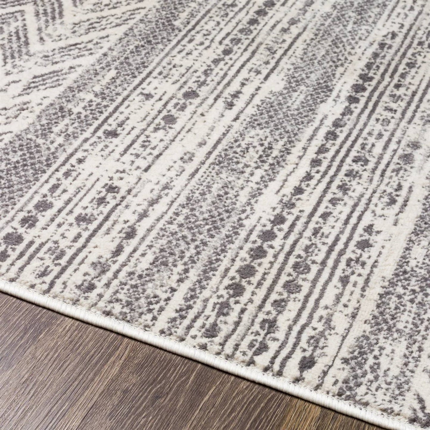 Alfombra de área de 5 pies x 7 pies, gris, marfil, diseño geométrico de chevrón, estilo bohemio