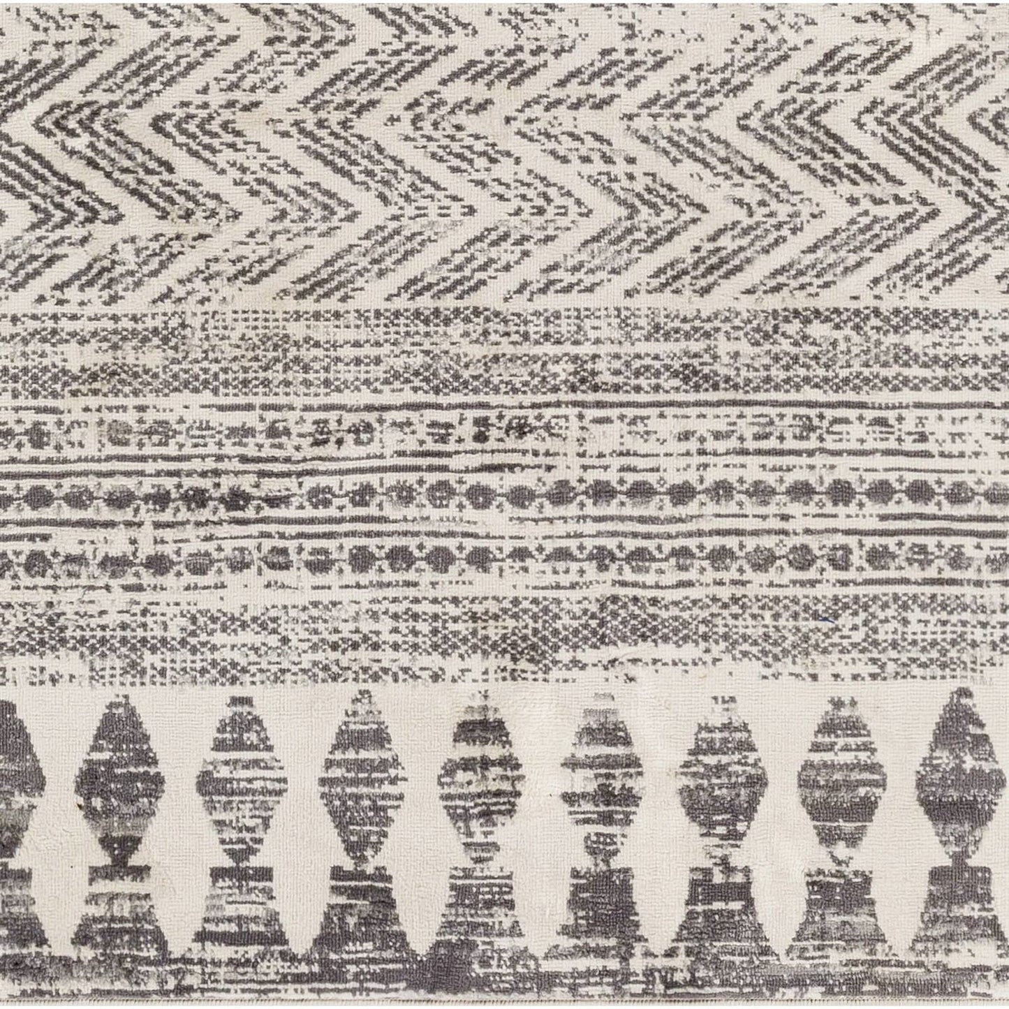 Alfombra de área de 5 pies x 7 pies, gris, marfil, diseño geométrico de chevrón, estilo bohemio
