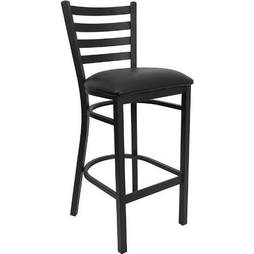 Taburete de bar estilo restaurante con respaldo de escalera de metal negro