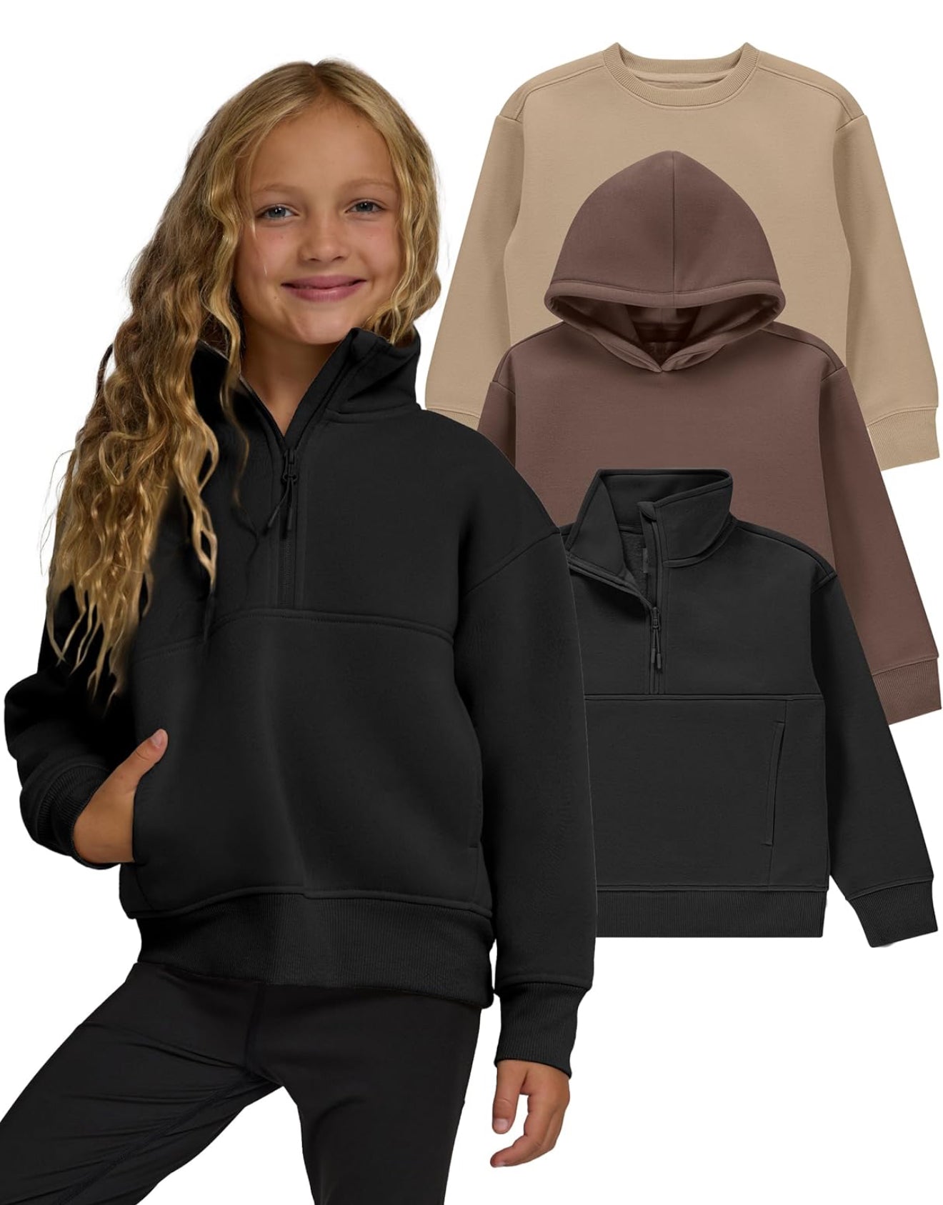 Girls 3-Pack Sweatshirts - Hoodies & Quarter Zip Fleece Set | AURORE LUXURE