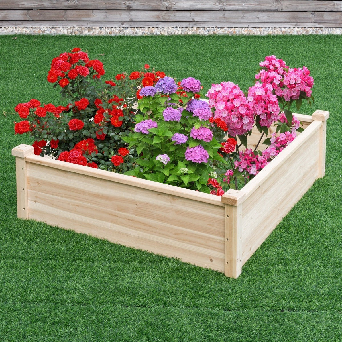 Macetero elevado de madera de abeto maciza de 100 cm x 100 cm