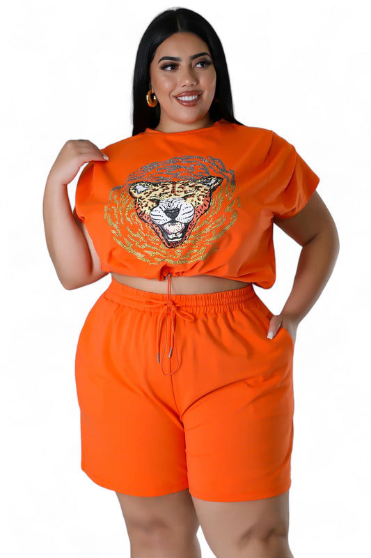 Conjunto de shorts ciclista de dos piezas con purpurina y estampado de tigre, tallas grandes