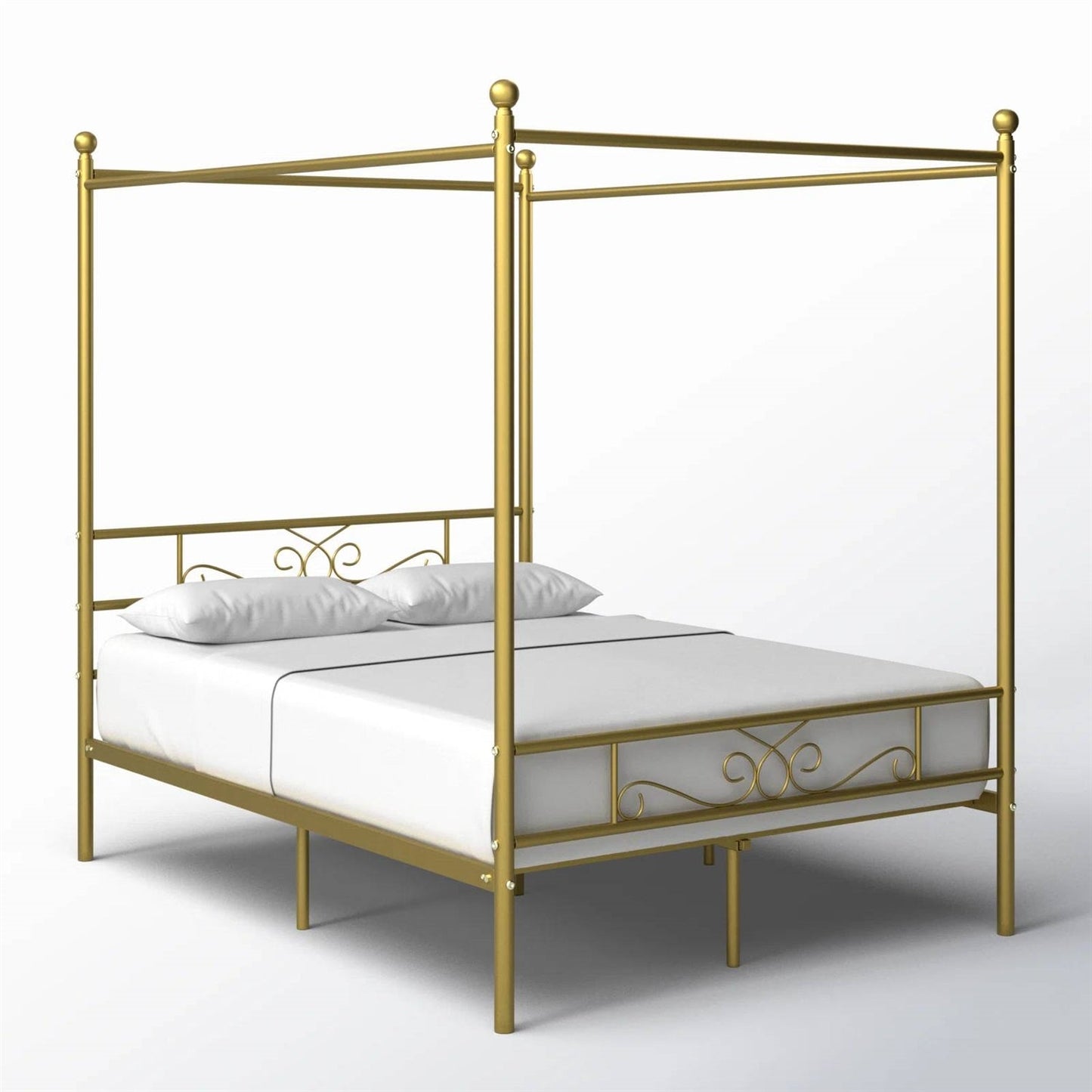 Cama con dosel metálica francesa de tamaño completo con acabado dorado
