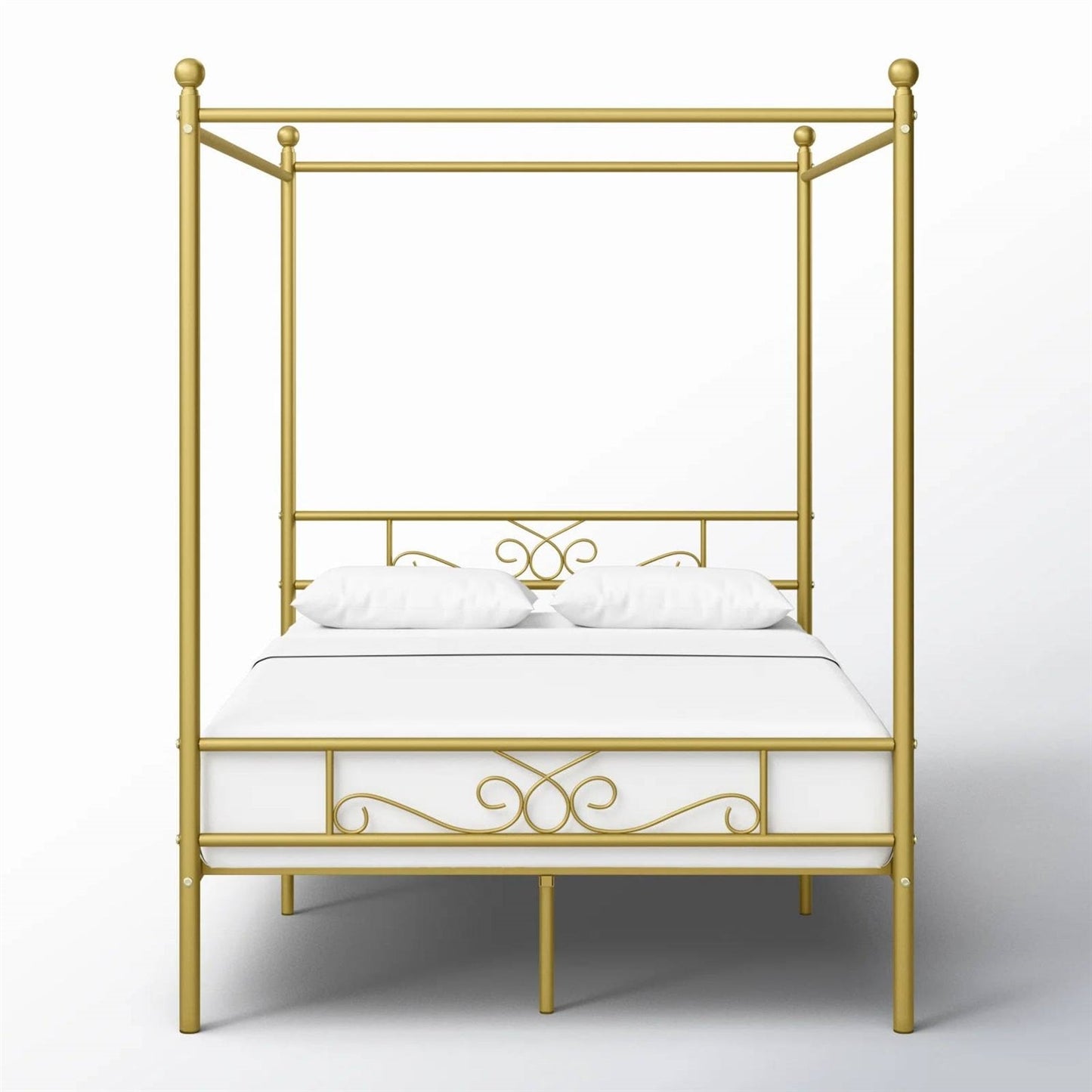 Cama con dosel metálica francesa de tamaño completo con acabado dorado