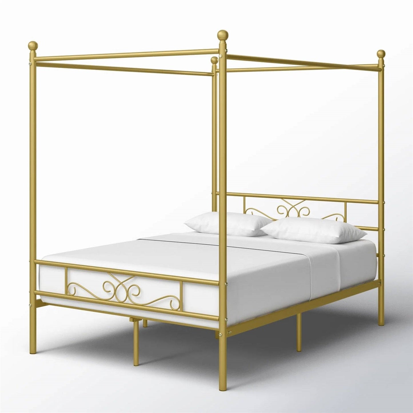 Cama con dosel metálica francesa de tamaño completo con acabado dorado